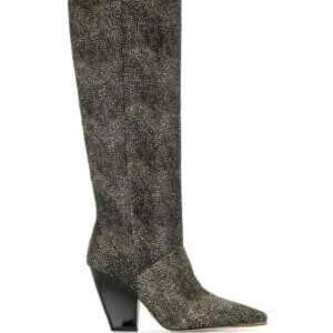 Tory Burch Black Lila Knee Boot. Spotted hair calf.
